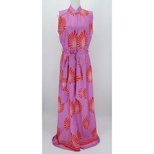Kasia Anthropologie Maxi Dress Women L Purple Floral Sleeveless Pockets Belted